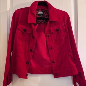 Red Faux Denim Jacket